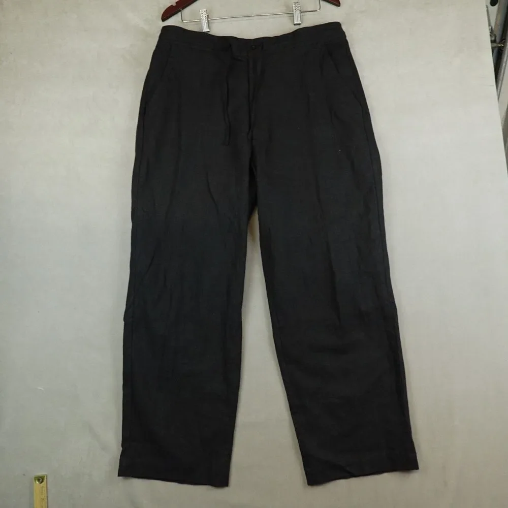 Ramon Puig Pants Mens XL Black Linen Rayon Wide Leg Cuban Drawstring Trousers